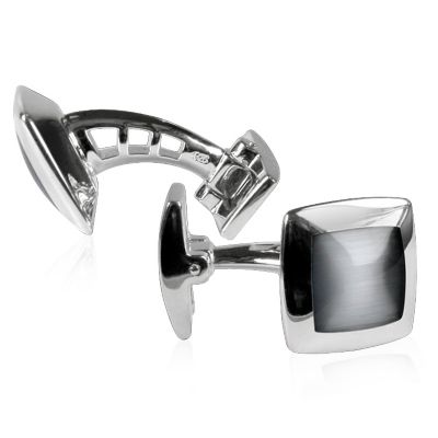 Formula 1™ Collection Sterling Silver Cushion Cat's Eye Cufflinks - Translucent Grey