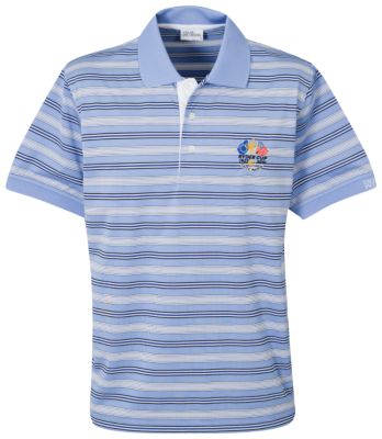 Ryder Cup Oscar Jacobson Coolmax Stripe Polo Shirt - Light Blue/Navy/White/Anemone