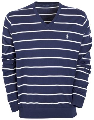 The Open Ralph Lauren Long Sleeve V-Neck Pullover - Newport Navy/Deckwash White