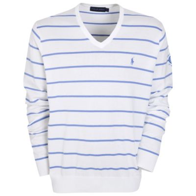The Open 2010 Ralph Lauren Long Sleeve V-Neck Pullover - Deckwash White/Lake Blue