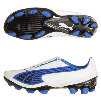 Puma v1.10 K i Firm Ground Football Boots - Whitel/Black/Royal