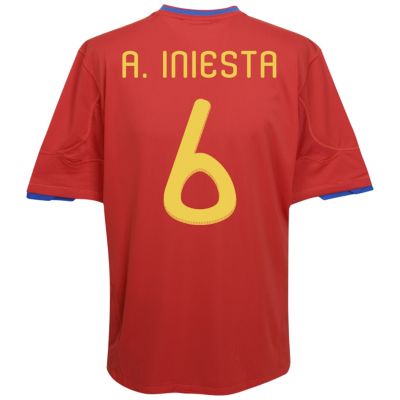 Replica Spain home shirt 2009 - 2010 - "A. Iniesta 6" printed