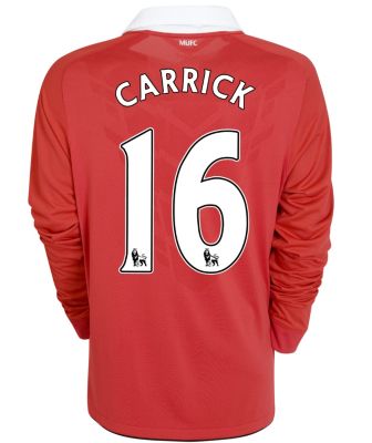 Manchester United Home Shirt 2010/11 with Carrick 16 Printing - Long Sleeved